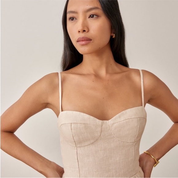 Reformation NWT 2 Effie Oatmeal Linen Bustier Maxi Dress - Picture 3 of 10